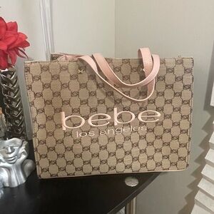 Bebe Signature Tan and Pink Tote